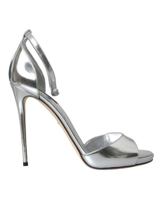 Dolce &amp; Gabbana Argent KEIRA Talons En Cuir Sandales Chaussures