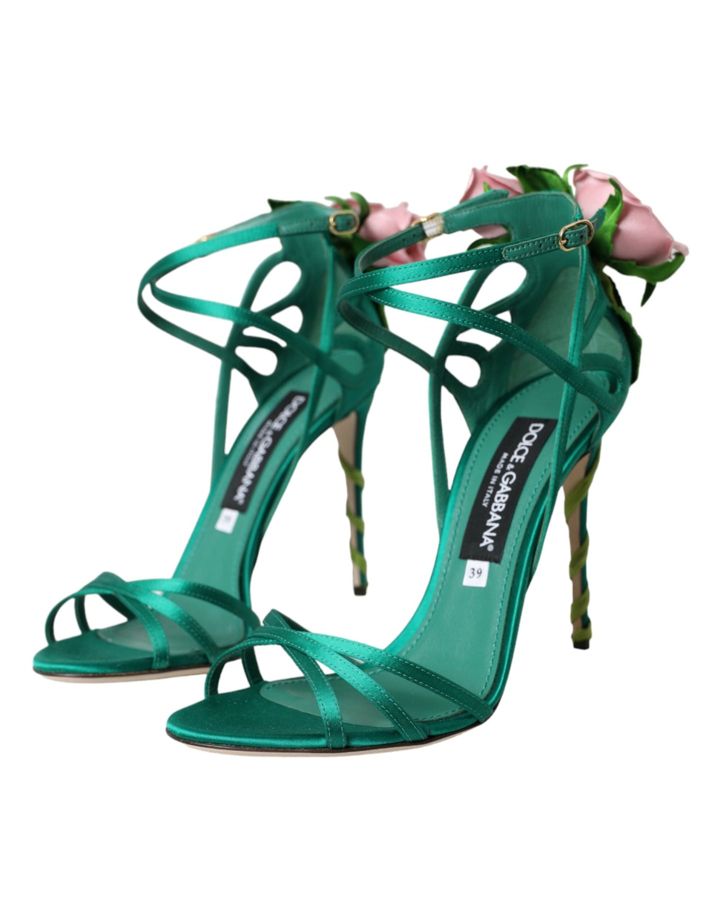 Dolce &amp; Gabbana Chaussures à talons en satin à fleurs vertes