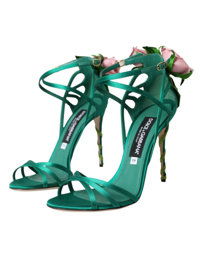 Dolce &amp; Gabbana Chaussures à talons en satin à fleurs vertes