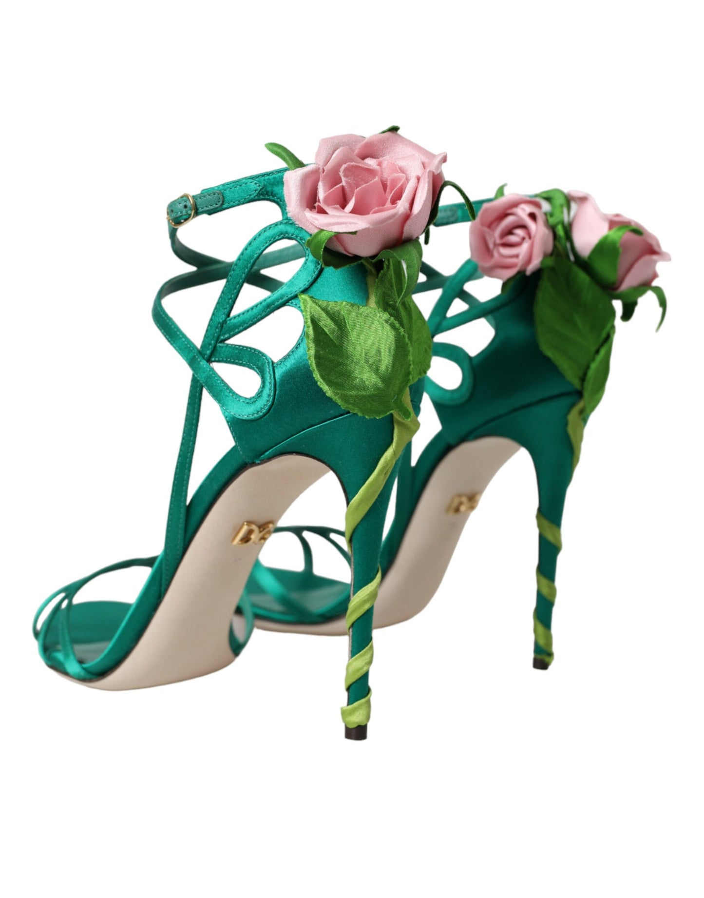 Dolce &amp; Gabbana Chaussures à talons en satin à fleurs vertes