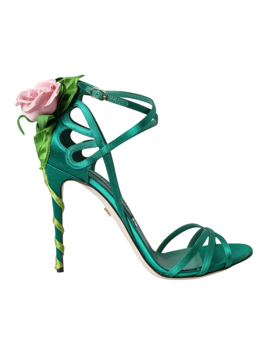 Dolce &amp; Gabbana Chaussures à talons en satin à fleurs vertes