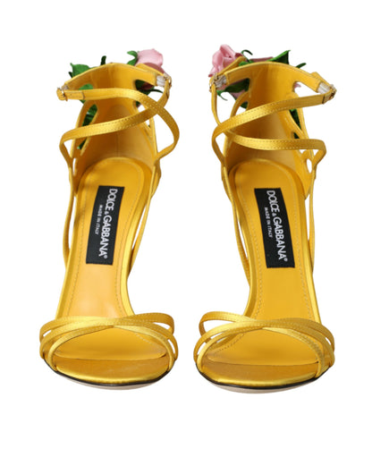 Dolce &amp; Gabbana Sandales à talons en satin à fleurs jaunes