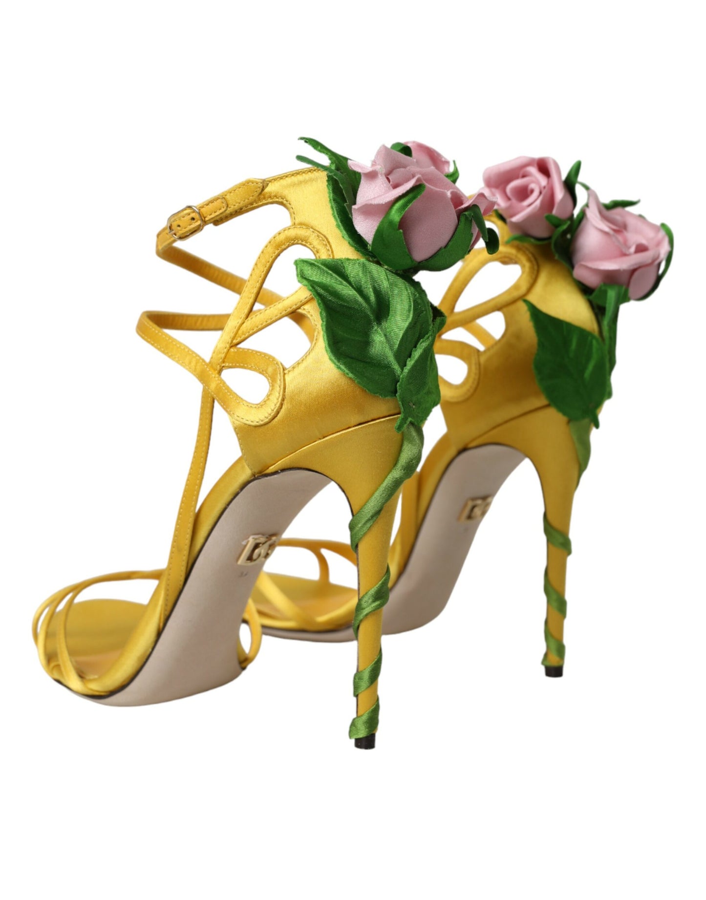 Dolce &amp; Gabbana Sandales à talons en satin à fleurs jaunes