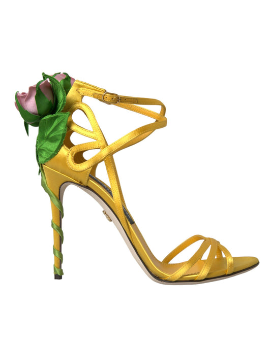 Dolce &amp; Gabbana Sandales à talons en satin à fleurs jaunes