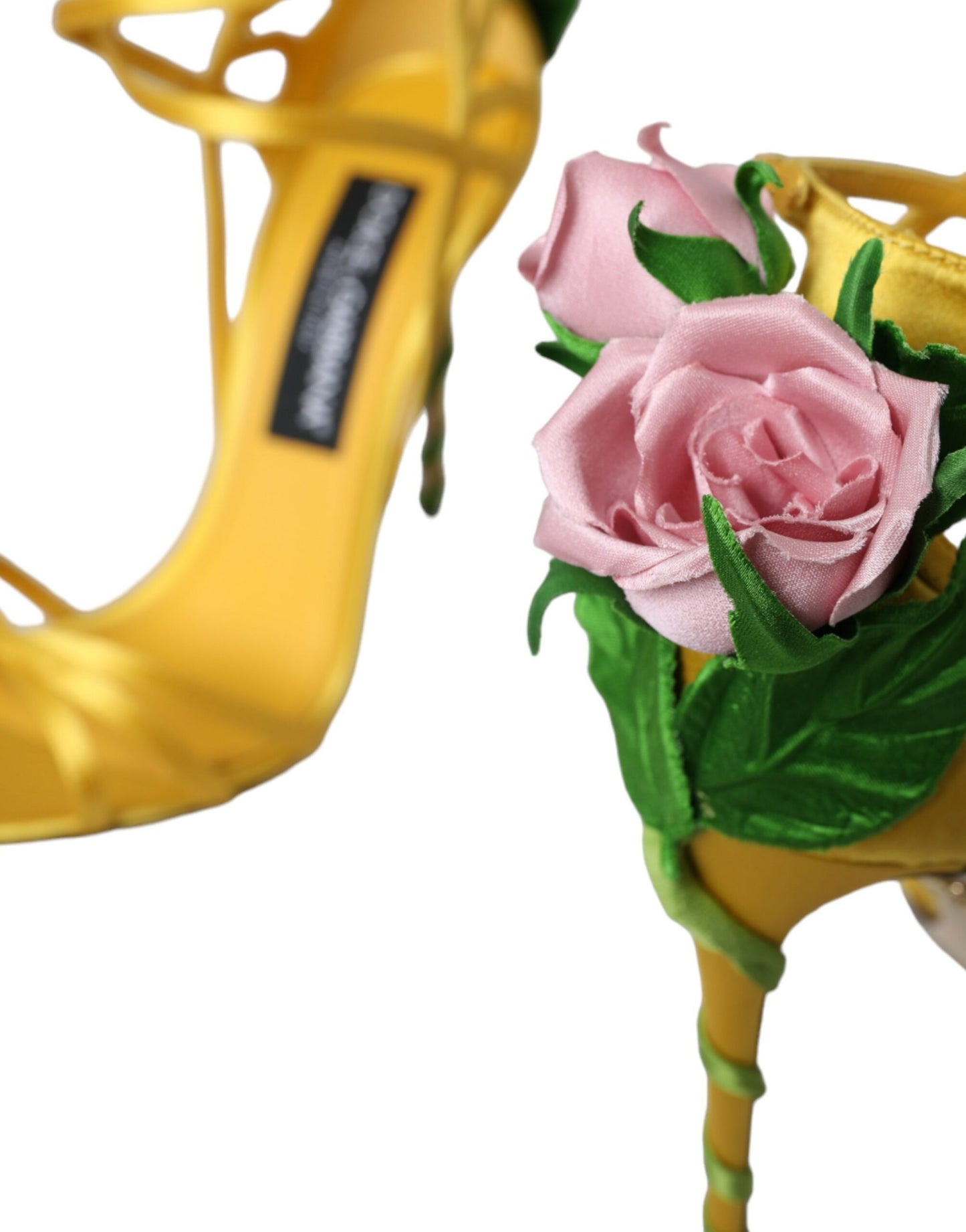 Dolce &amp; Gabbana Sandales à talons en satin à fleurs jaunes