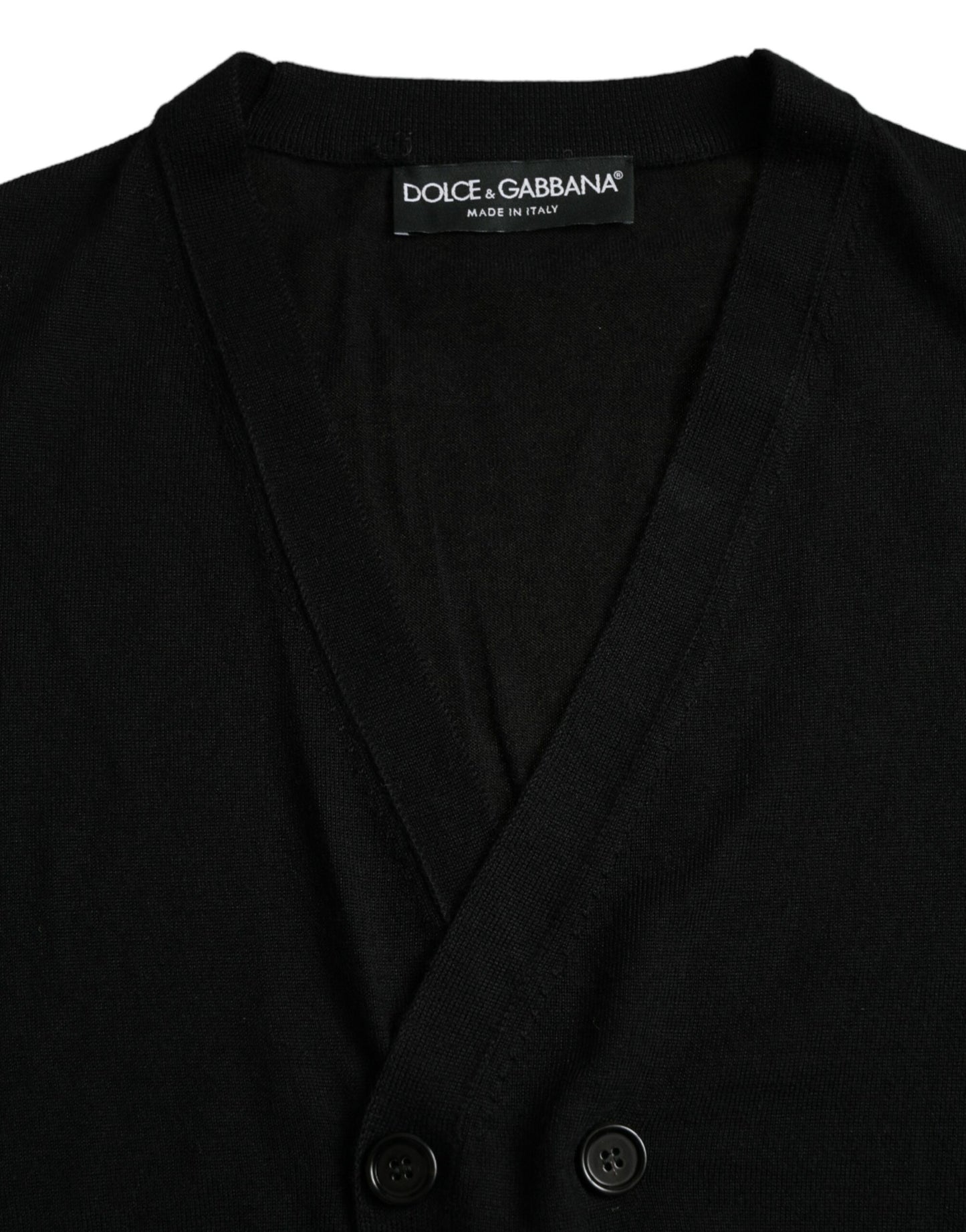 Dolce &amp; Gabbana Pull cardigan à manches longues en tricot de cachemire noir