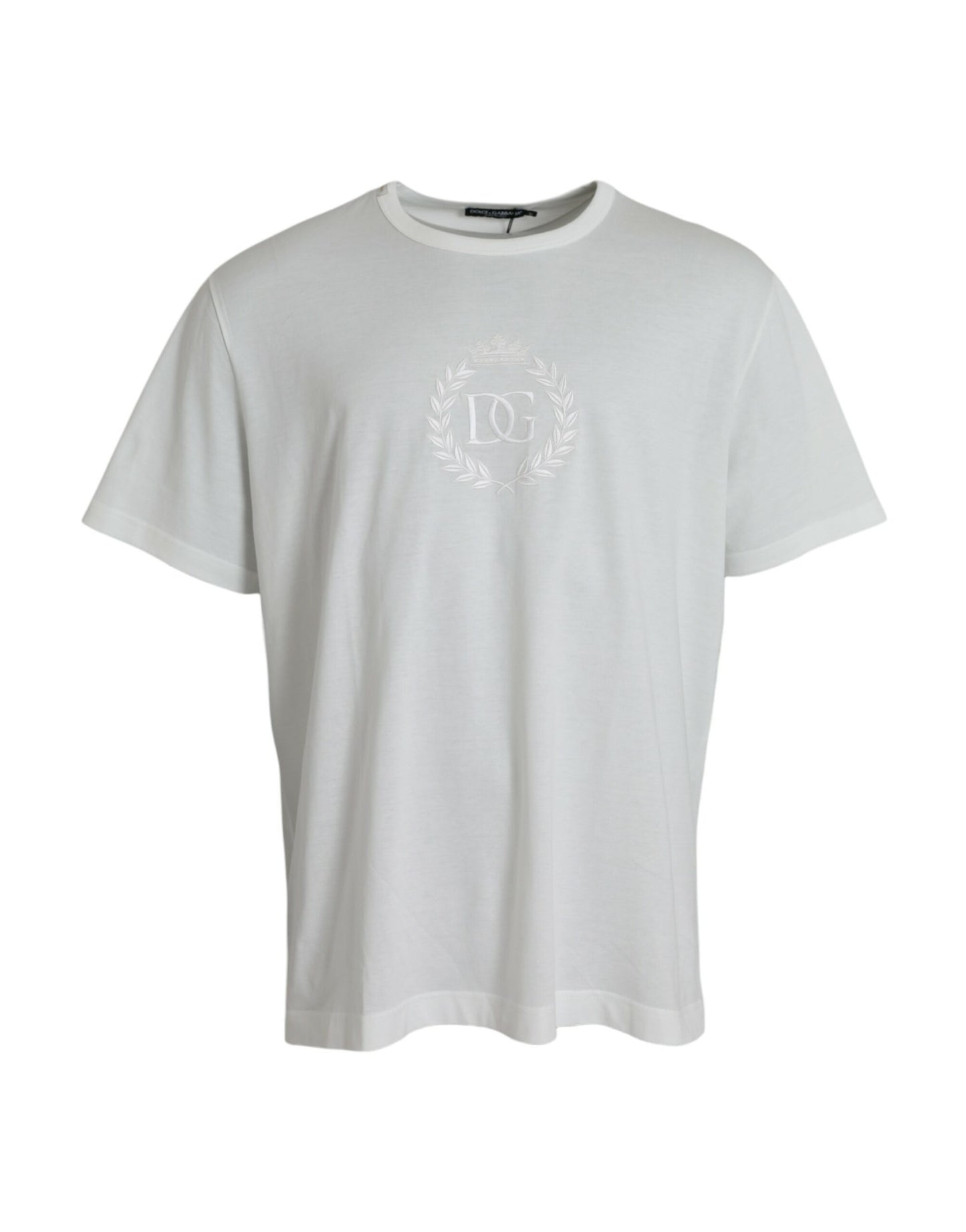 Dolce &amp; Gabbana T-shirt à col rond en coton gaufré avec logo blanc