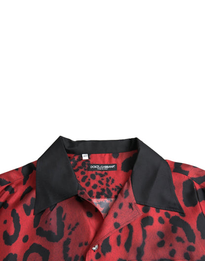 Dolce &amp; Gabbana Chemise décontractée boutonnée en soie léopard rouge