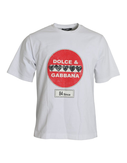 Dolce &amp; Gabbana T-shirt à manches courtes et col rond en coton blanc Amor Heart