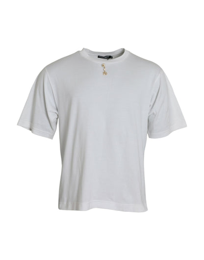 Dolce &amp; Gabbana T-shirt à col rond en coton orné blanc