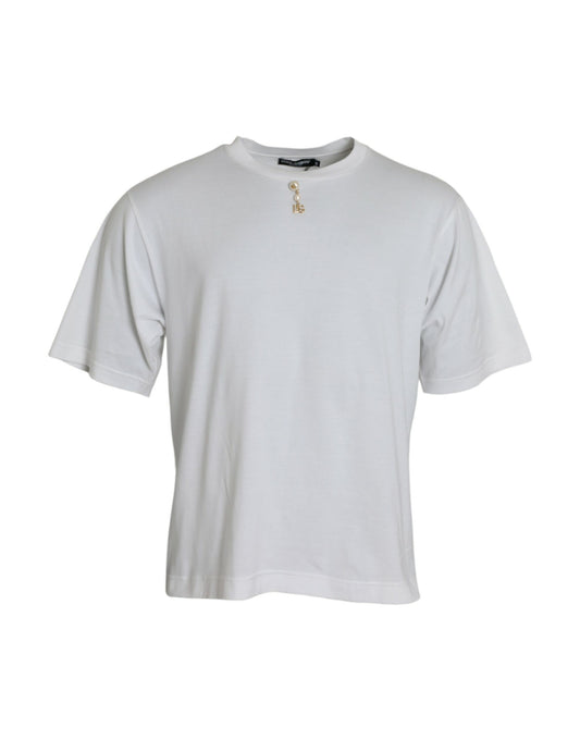 Dolce &amp; Gabbana T-shirt à col rond en coton orné blanc