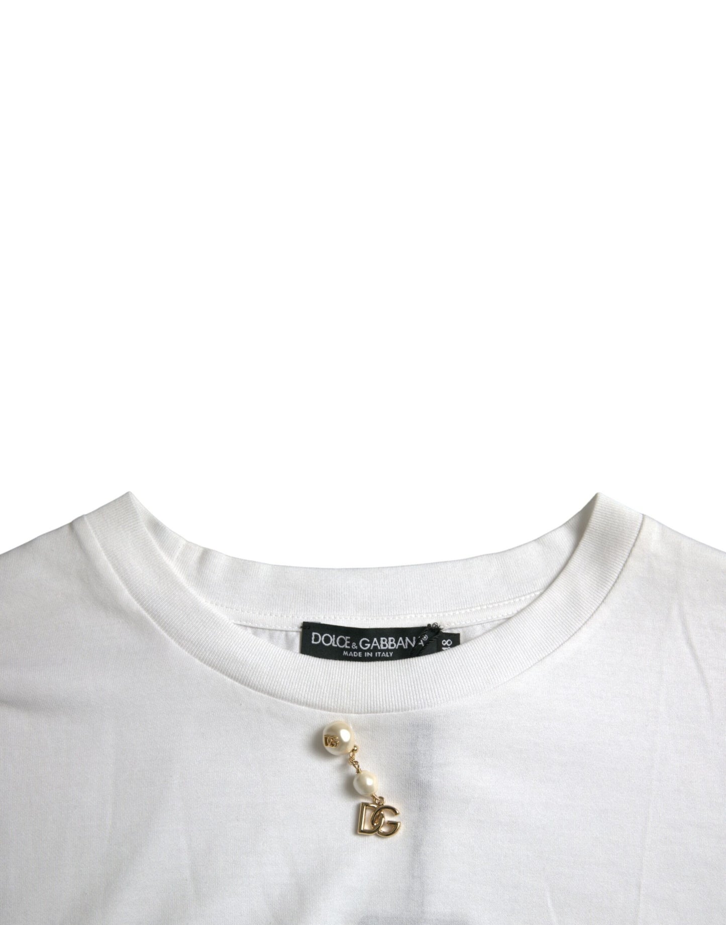 Dolce &amp; Gabbana T-shirt à col rond en coton orné blanc