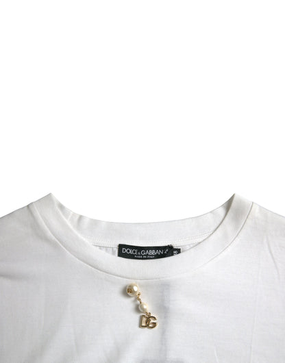 Dolce &amp; Gabbana T-shirt à col rond en coton orné blanc