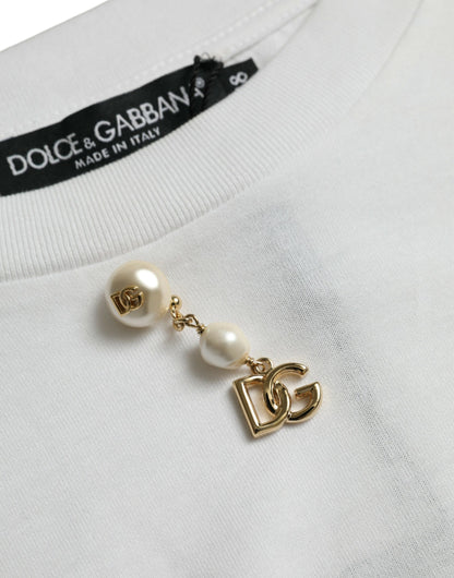 Dolce &amp; Gabbana T-shirt à col rond en coton orné blanc