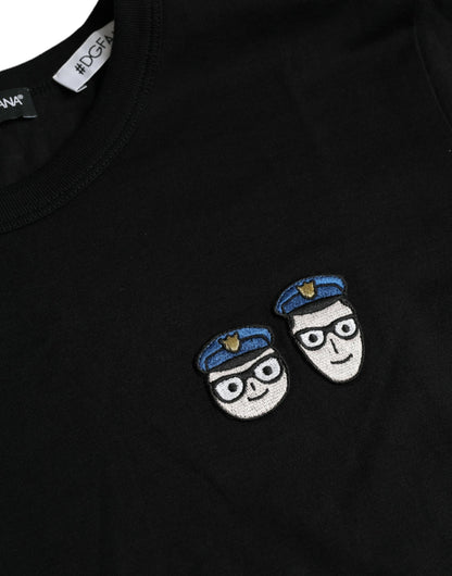 Dolce &amp; Gabbana T-shirt à col rond en coton noir #DGFamily