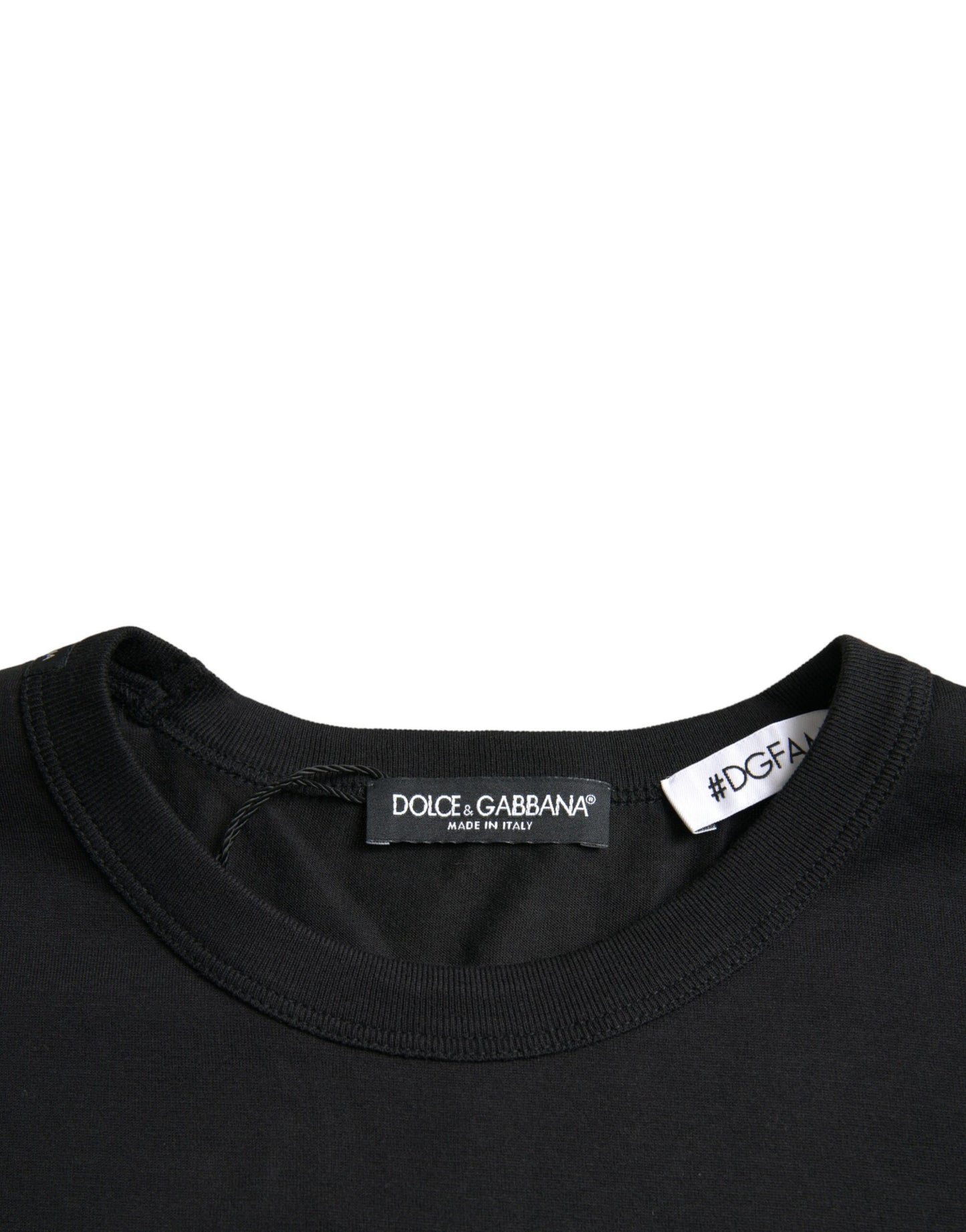 Dolce &amp; Gabbana T-shirt à col rond en coton noir #DGFamily