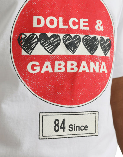 Dolce &amp; Gabbana T-shirt à manches courtes et col rond en coton blanc Amor Heart