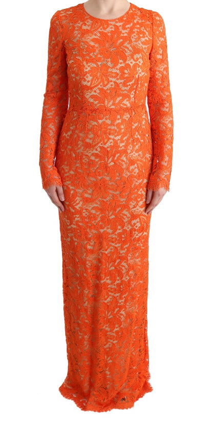 Dolce &amp; gabbana robe fourreau orange longue à manches longues