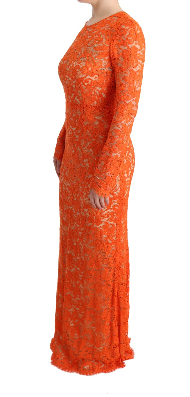 Dolce &amp; gabbana robe fourreau orange longue à manches longues