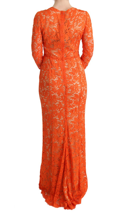 Dolce &amp; gabbana robe fourreau orange longue à manches longues