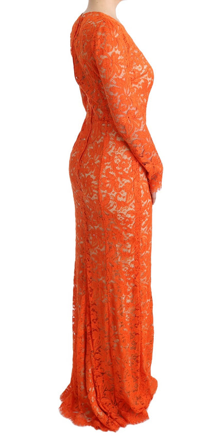 Dolce &amp; gabbana robe fourreau orange longue à manches longues