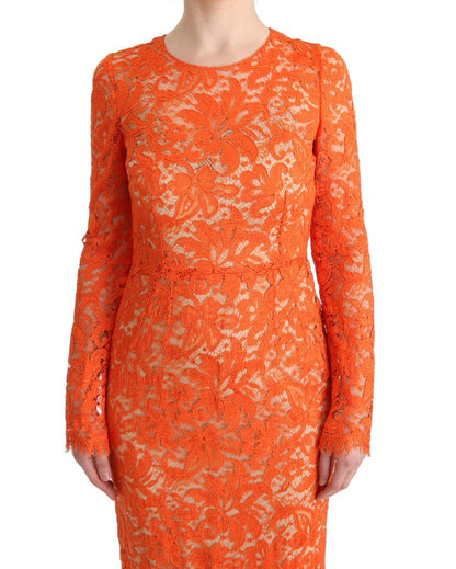 Dolce &amp; gabbana robe fourreau orange longue à manches longues