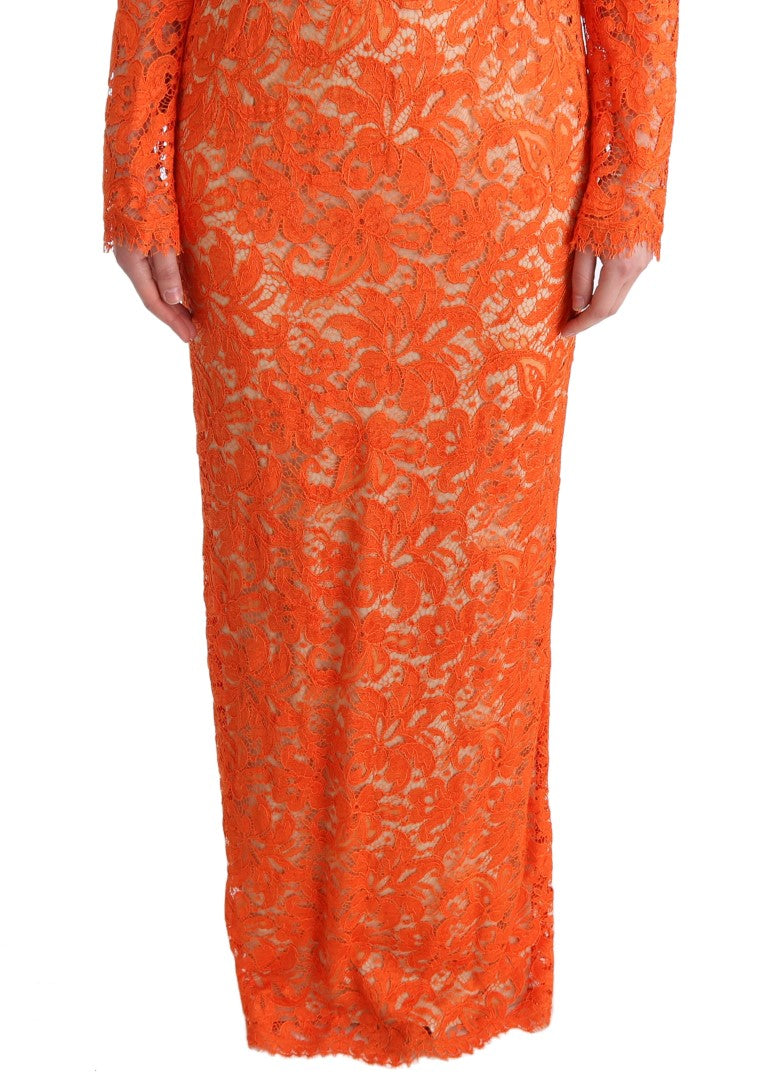 Dolce &amp; gabbana robe fourreau orange longue à manches longues