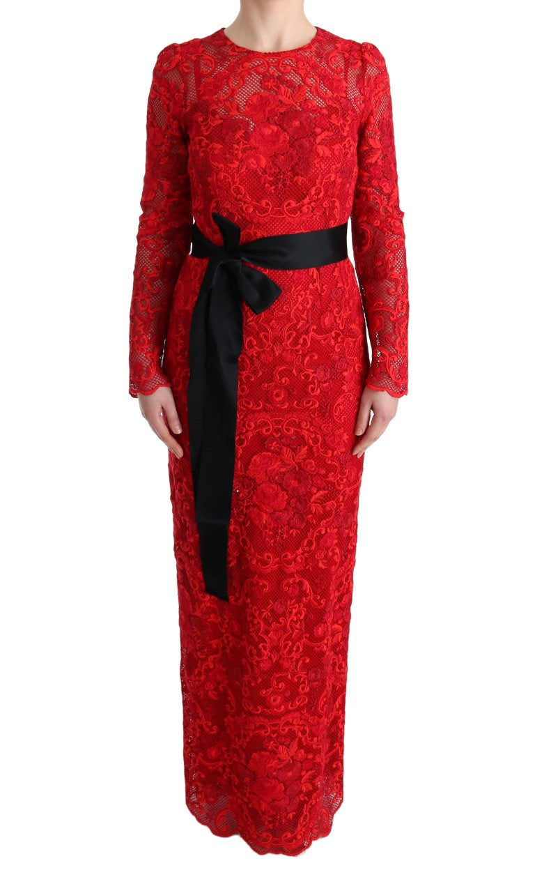 Robe fourreau rouge Dolce &amp; gabbana avec ceinture à nœud en soie