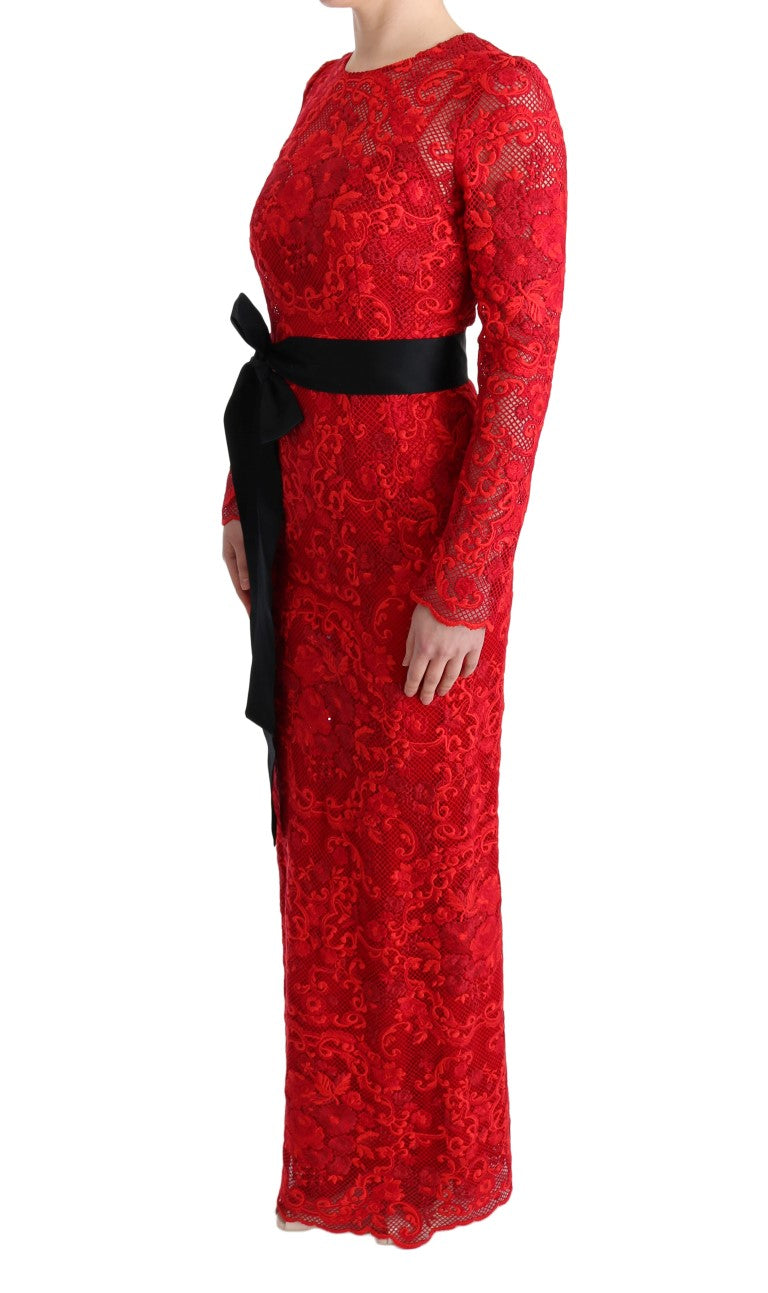 Robe fourreau rouge Dolce &amp; gabbana avec ceinture à nœud en soie