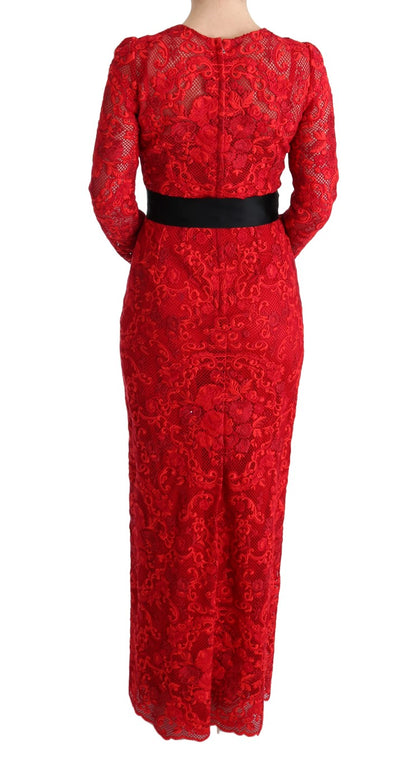 Robe fourreau rouge Dolce &amp; gabbana avec ceinture à nœud en soie