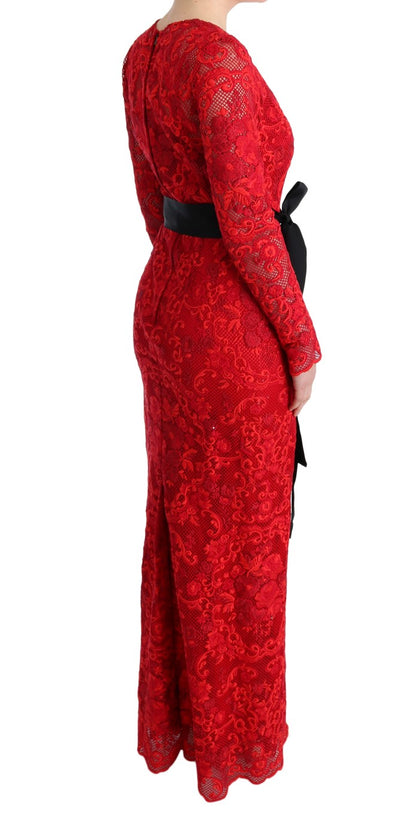 Robe fourreau rouge Dolce &amp; gabbana avec ceinture à nœud en soie