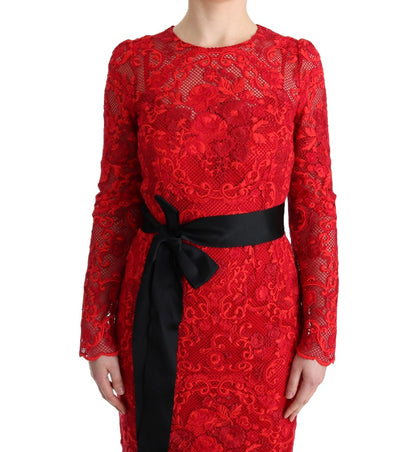 Robe fourreau rouge Dolce &amp; gabbana avec ceinture à nœud en soie