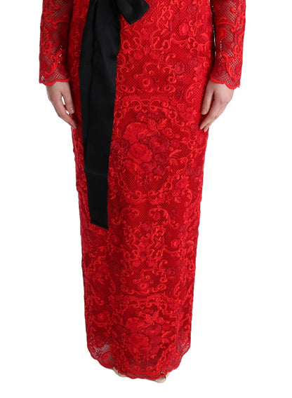 Robe fourreau rouge Dolce &amp; gabbana avec ceinture à nœud en soie