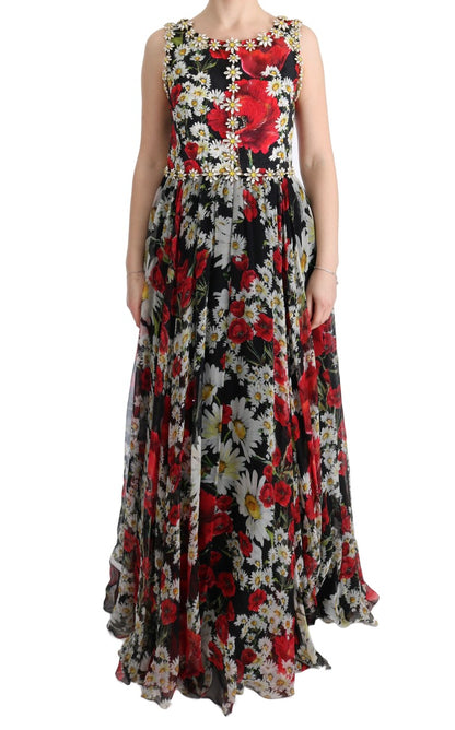 Robe longue à fleurs Dolce &amp; gabbana avec imprimé tournesol et cristaux