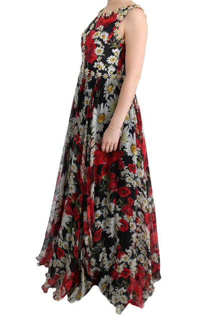 Robe longue à fleurs Dolce &amp; gabbana avec imprimé tournesol et cristaux