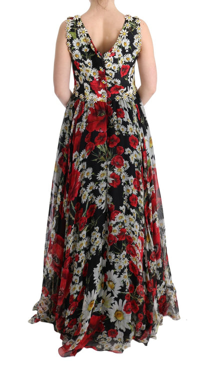 Robe longue à fleurs Dolce &amp; gabbana avec imprimé tournesol et cristaux