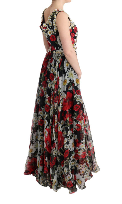 Robe longue à fleurs Dolce &amp; gabbana avec imprimé tournesol et cristaux