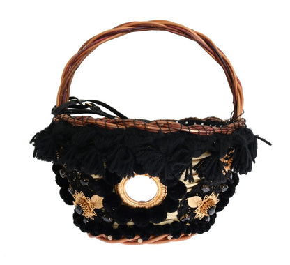 Dolce &amp; gabbana sac seau en peau de serpent en paille beige et noir