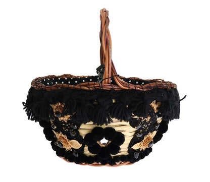 Dolce &amp; gabbana sac seau en peau de serpent en paille beige et noir