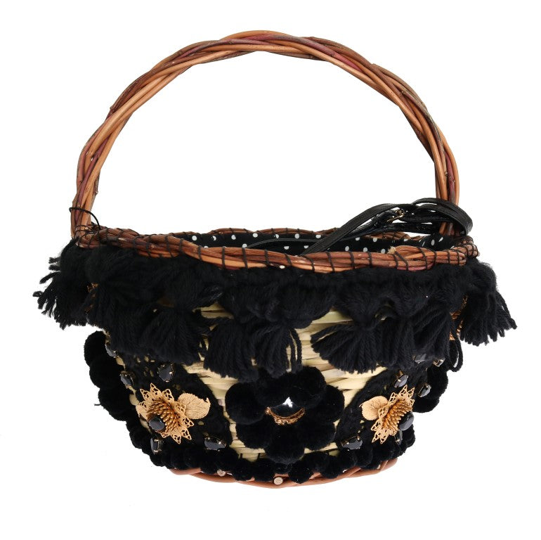 Dolce &amp; gabbana sac seau en peau de serpent en paille beige et noir