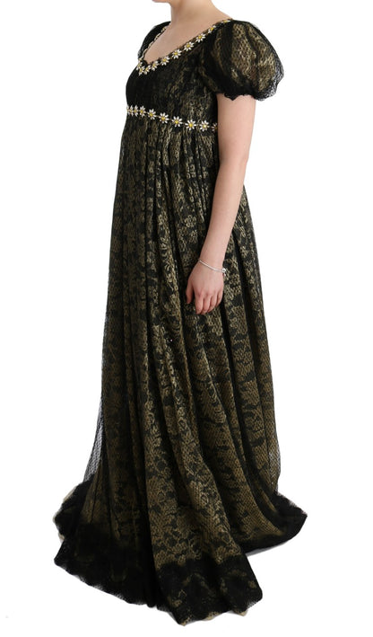 Dolce & Gabbana Sunflower Lace Crystal Maxi Shift Dress