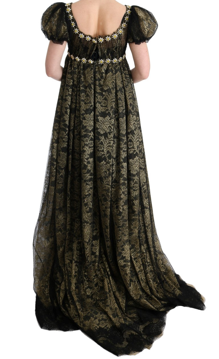 Dolce & Gabbana Sunflower Lace Crystal Maxi Shift Dress