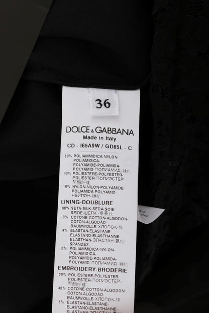 Dolce &amp; Gabbana - Robe droite en dentelle noire avec appliques en forme de cœur