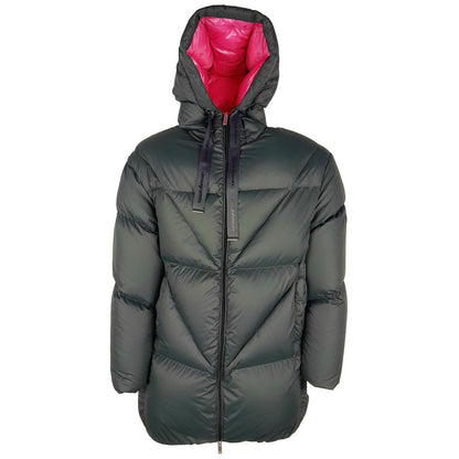 Veste de couette en duvet gris élégante doublée de fuchsia Centogrammi