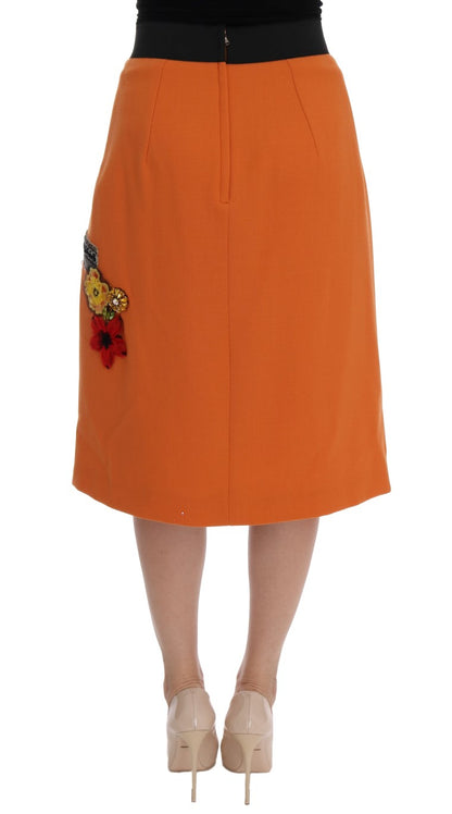 Dolce &amp; Gabbana - Jupe en laine ornée - Orange vif