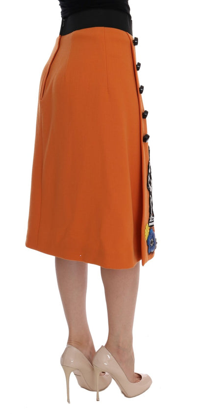 Dolce &amp; Gabbana - Jupe en laine ornée - Orange vif