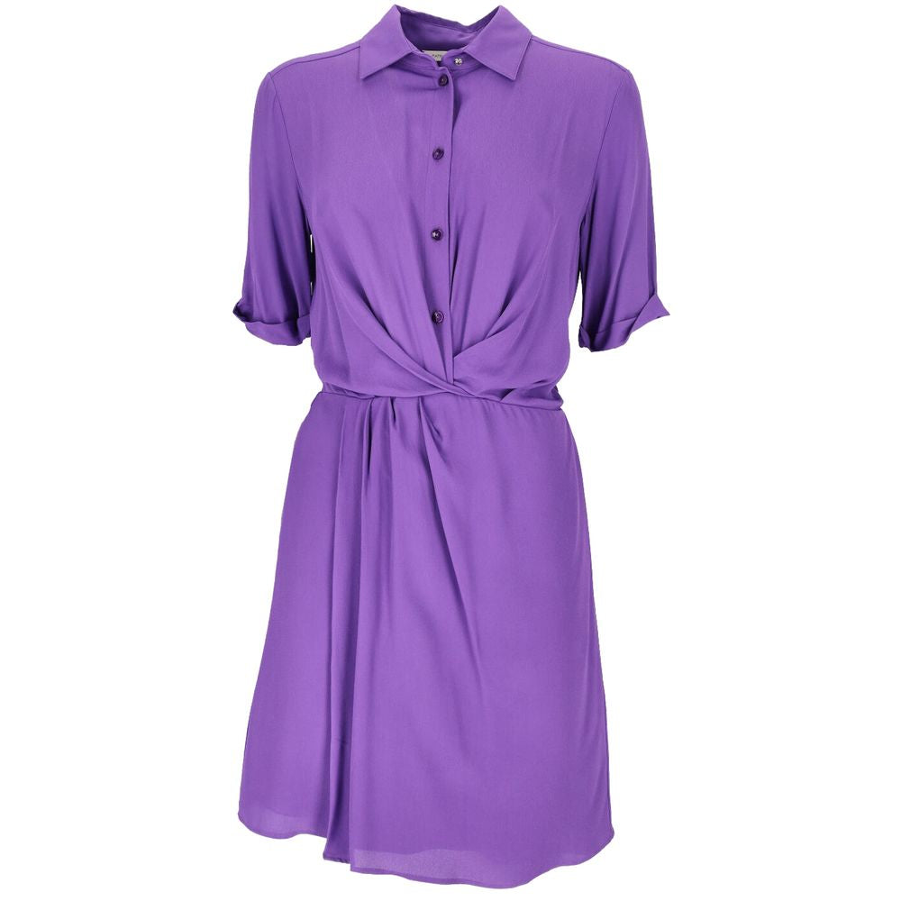 Patrizia Pepe Chic - Robe chemise évasée violette à manches courtes