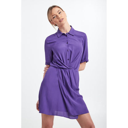 Patrizia Pepe Chic - Robe chemise évasée violette à manches courtes