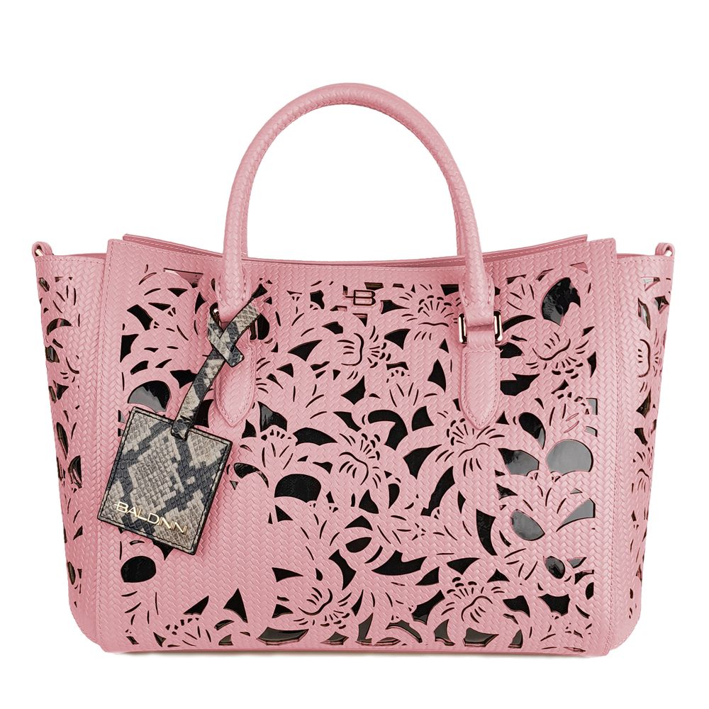 Bolso de mano Baldinini Trend floral de piel de becerro cortada con láser en rosa