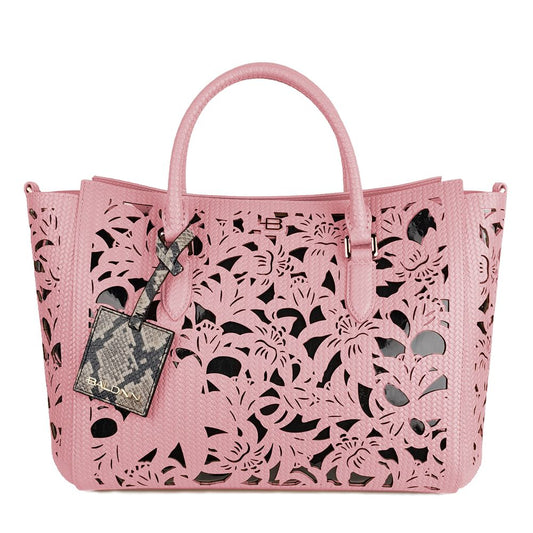 Baldinini Trend Chic Sac à main en cuir de veau rose avec accents floraux